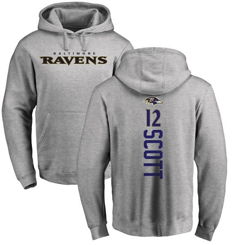 Men Baltimore Ravens Ash Jaleel Scott Backer NFL Football #12 Pullover Hoodie Sweatshirt->nfl t-shirts->Sports Accessory
